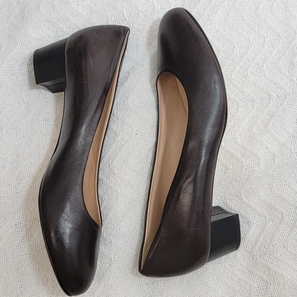 Andrea Carrano NEW Made‎ in Italy Dark Brown Block Heel Leather Pumps 41 10-10.5